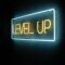 yellow and white neon text reads "level up" on a brick wall